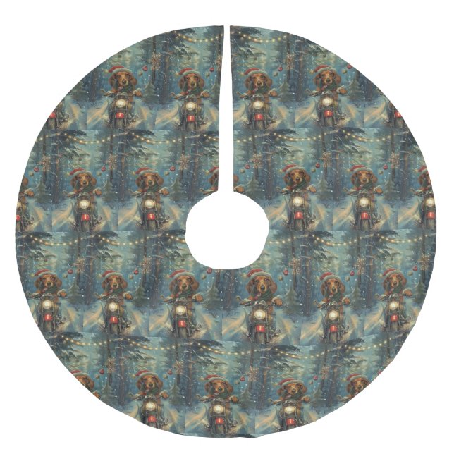 Dachshund Hund Riding Motorcykel jul Julgransmatta Borstad Polyester (Framsidan)