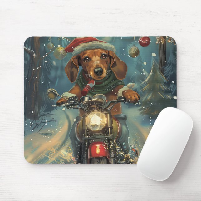Dachshund Hund Riding Motorcykel jul Musmatta (Med mus)