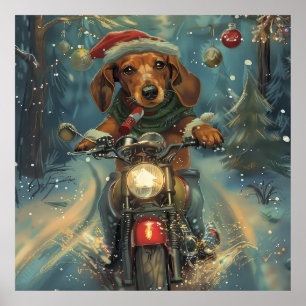 Dachshund Hund Riding Motorcykel jul Poster