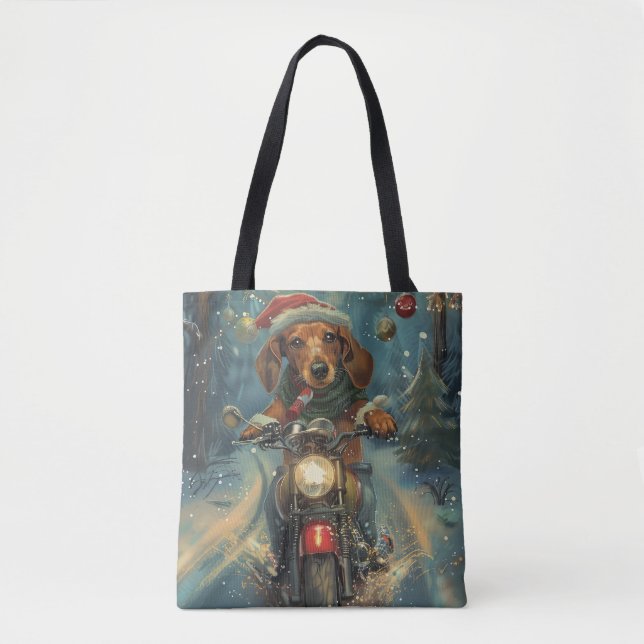 Dachshund Hund Ridning Motorcykel Jul Tygkasse (Framsida)