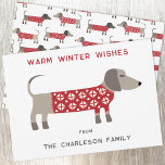 Dachshund Hund Roligt Julkort<br><div class="desc">Cute and adsible Dachshund Sauses eller Wiener hund in a festive red and white trized sweater. Ändra namn och hälsning för att anpassa sig. Originalkonst av Nic Squirrell.</div>