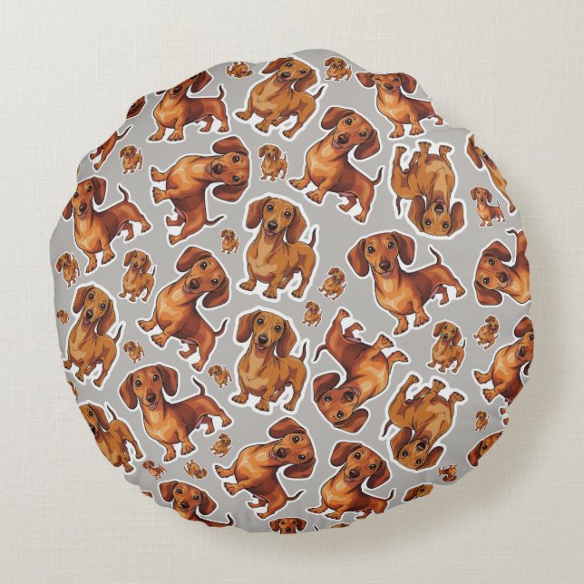 Dachshund hund runda vid mönster rund kudde (Baksidan)