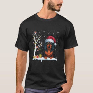 Dachshund Hund Santa Hat Festive Träd Light Christ T Shirt