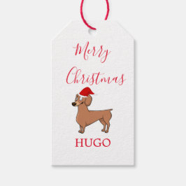 Dachshund Hund Santa hat God jul Personal Presentetikett