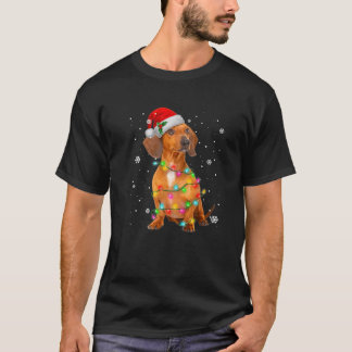Dachshund Hund Santa Hat med Ljus Snowy Christma T Shirt