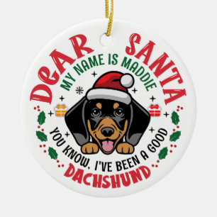 Dachshund Hund Santa Personlig Jul Round Julgransprydnad Keramik