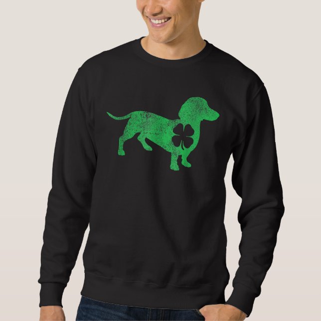 Dachshund Hund Shamrock St Patrick S Day Saint Pad Lång Ärmad Tröja (Framsida)