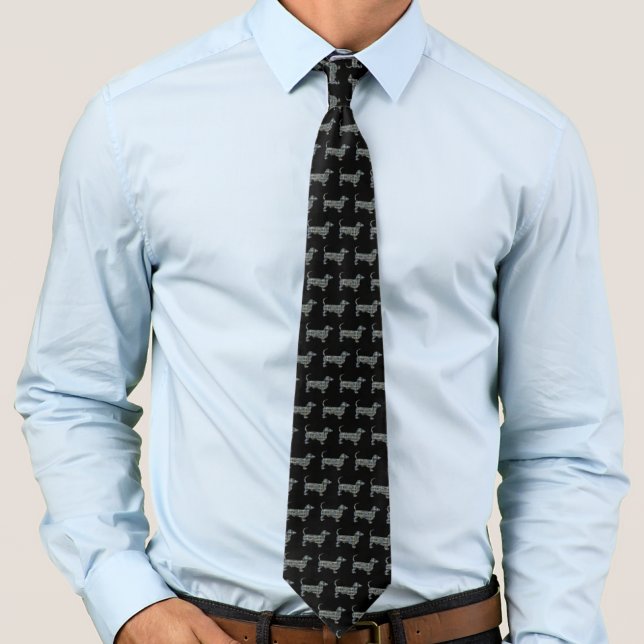 Dachshund Hund Silhouette Gult & Blue Black Tie Slips (Dachshund dog silhouette grid black tie)