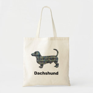 Dachshund Hund Silhouette Gult & Blue Grid Linjer Tygkasse