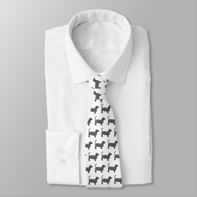 Dachshund Hund Silhouette Gult & Blue White Tie Slips (Bunden)