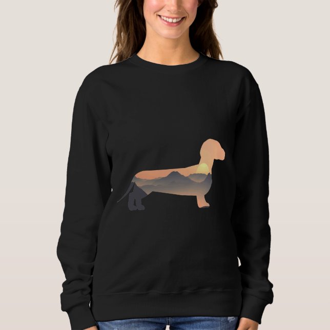 Dachshund Hund Silhouette Sol Mountain T Shirt (Framsida)