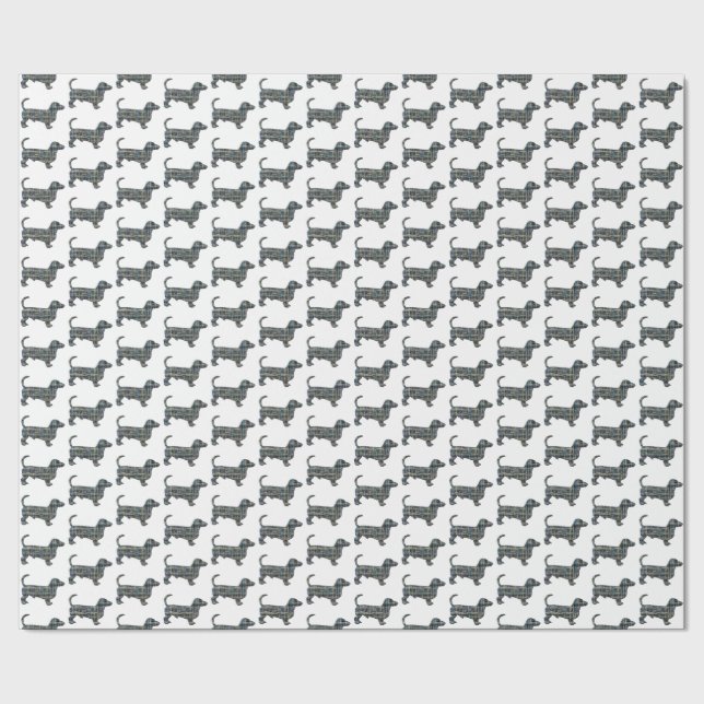 Dachshund Hund Silhouette Y&B Grid White Gift Presentpapper (Seam)