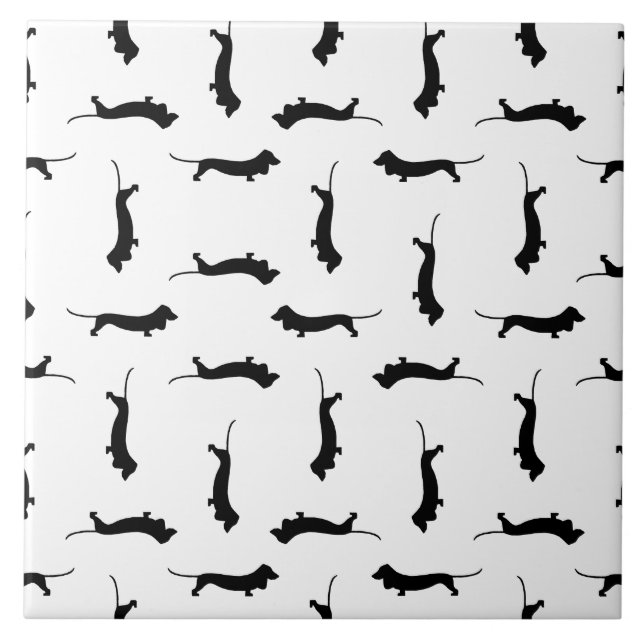 Dachshund Hund Silhouettes ANPASSNINGSBAR BAKGRUND Kakelplatta (Framsidan)