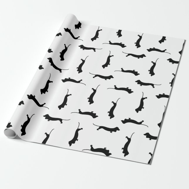 Dachshund Hund Silhouettes ANPASSNINGSBAR BAKGRUND Presentpapper (Utrullad)
