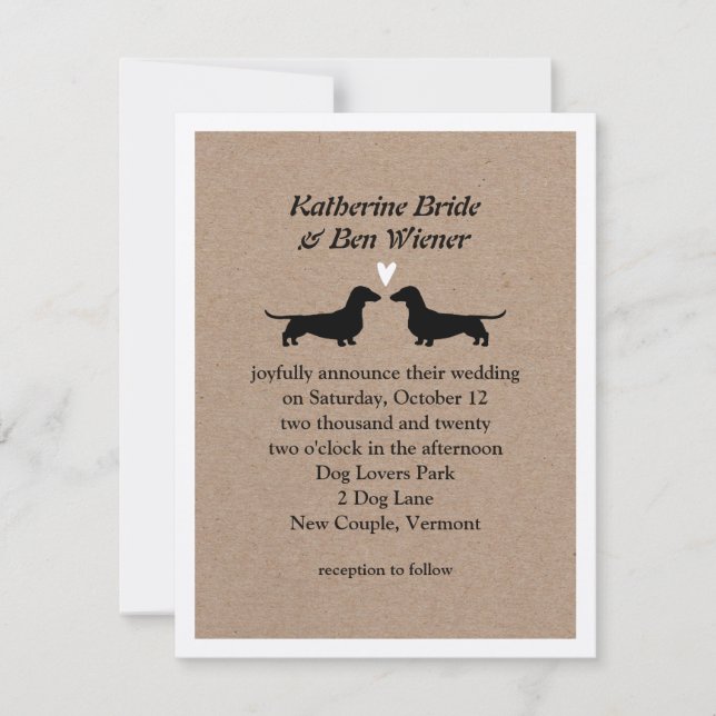 Dachshund Hund Silhouettes Cute Wedding bjudande Inbjudningar (Framsida)