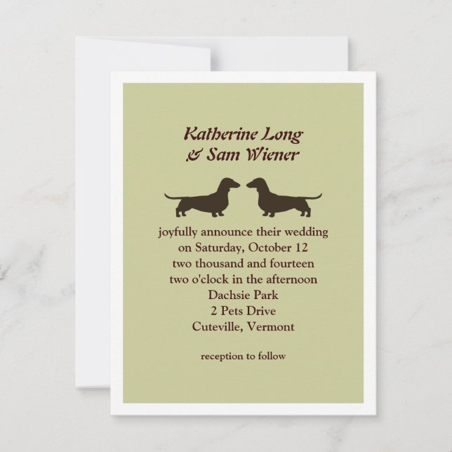 Dachshund Hund Silhouettes Cute Wedding bjudande Inbjudningar (Framsida)