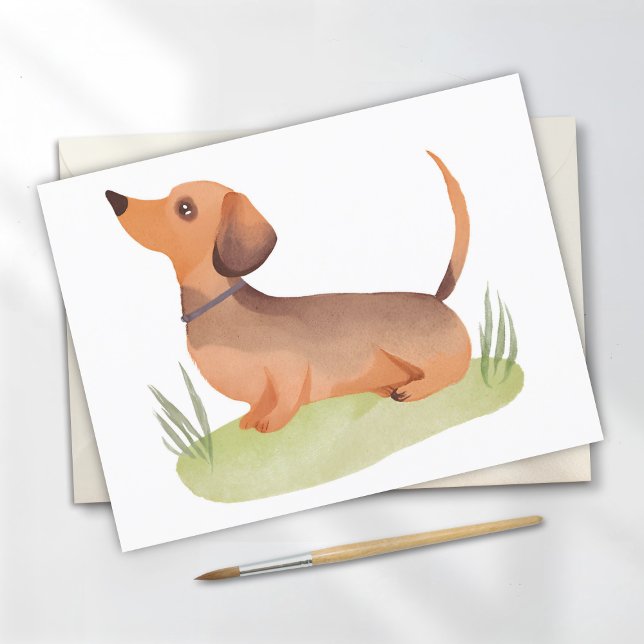Dachshund Hund | Söt Hund Husdjur Akvarell Vykort (Skapare uppladdad)