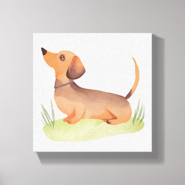 Dachshund Hund | Söt Hund Pet Vattenfärg Canvastryck (Framsida)