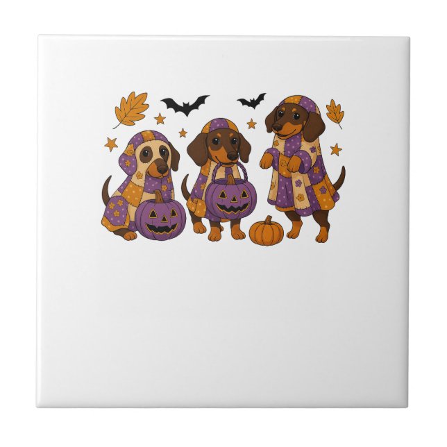 Dachshund Hund Spöke Halloween Kakelplatta (Framsidan)