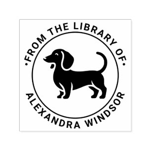 Dachshund Hund Stående Sil Bibliotek Bok Namn Självfärgande Stämpel