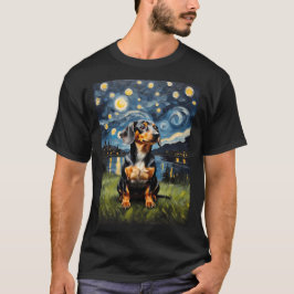 Dachshund hund Starry Night, Edvard Munch stil T Shirt