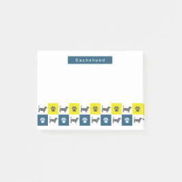 Dachshund Hund & Tass Gult & Blue Grid Post-it Block