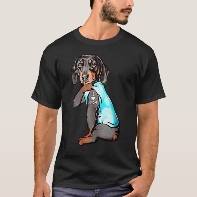 Dachshund Hund Tattoo I Kärlek Mamma Dogmamma T Shirt (Framsida)
