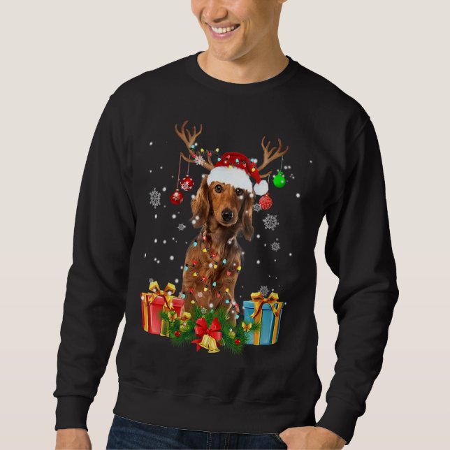Dachshund Hund Träd jul Ljus Hund ugly Julafton Lång Ärmad Tröja (Framsida)