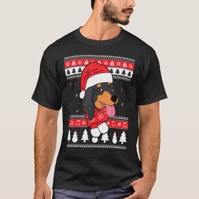 Dachshund Hund Ugly jul T Shirt (Framsida)