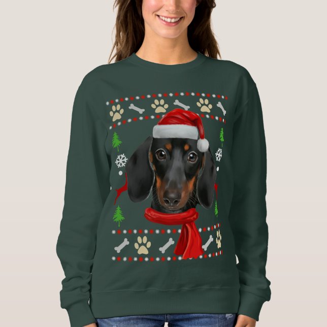 Dachshund Hund Ugly jul T Shirt (Framsida)
