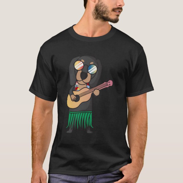 Dachshund Hund Ukulele Luau Cute Funny Hawaii T Shirt (Framsida)