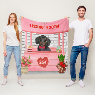 Dachshund Hund Valentine Day Kissing Booth Fleecefilt