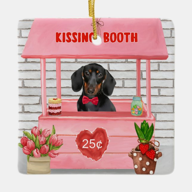 Dachshund Hund Valentine Day Kissing Booth Julgransprydnad Keramik (Framsida)
