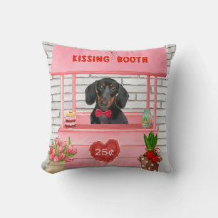 Dachshund Hund Valentine Day Kissing Booth Kudde