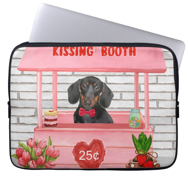 Dachshund Hund Valentine Day Kissing Booth Laptop Fodral (Framsidan)