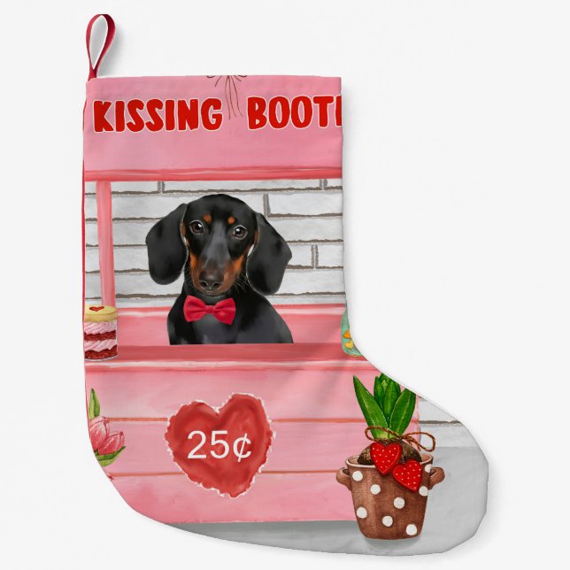 Dachshund Hund Valentine Day Kissing Booth Liten Julstrumpa (Framsidan)