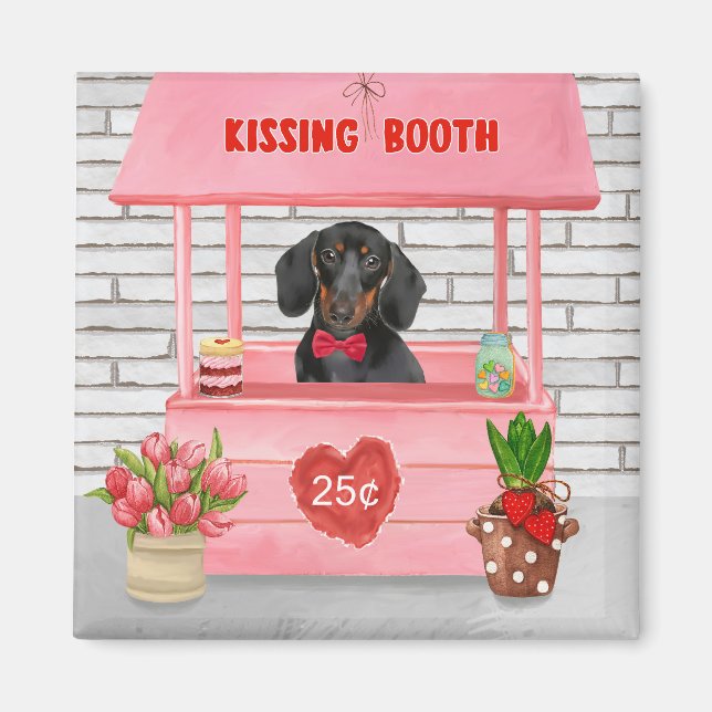 Dachshund Hund Valentine Day Kissing Booth Magnet (Framsidan)