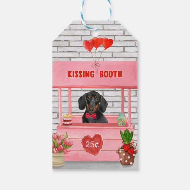 Dachshund Hund Valentine Day Kissing Booth Presentetikett (Baksidan)