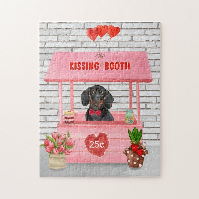 Dachshund Hund Valentine Day Kissing Booth Pussel (Vertikal)