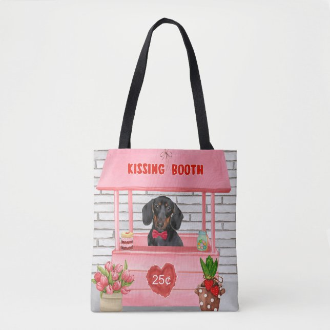 Dachshund Hund Valentine Day Kissing Booth Tygkasse (Framsida)