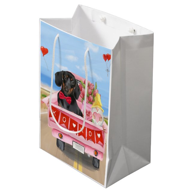 Dachshund Hund Valentine Day Lastbil Hearts (Framsidan Vinklad)