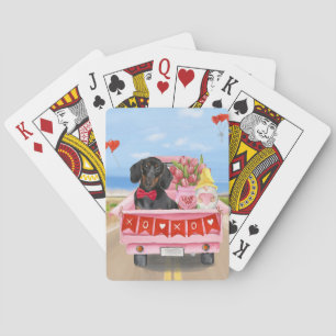 Dachshund Hund Valentine Day Lastbil Hearts Casinokort