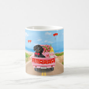 Dachshund Hund Valentine Day Lastbil Hearts Kaffemugg
