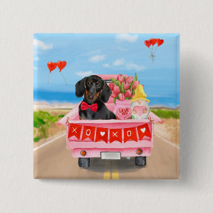 Dachshund Hund Valentine Day Lastbil Hearts Knapp