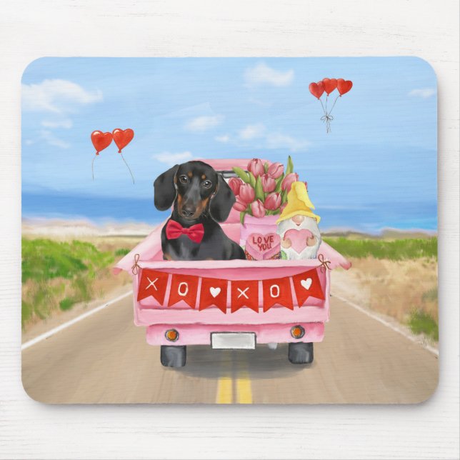 Dachshund Hund Valentine Day Lastbil Hearts Musmatta (Framsidan)