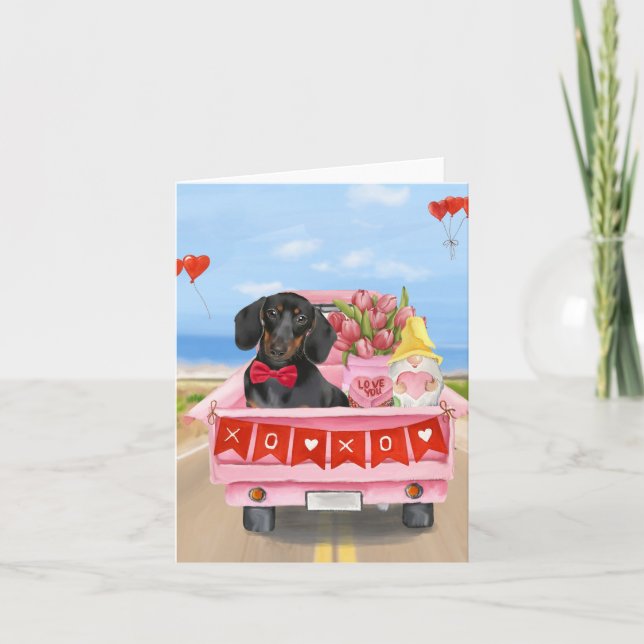 Dachshund Hund Valentine's Day Lastbil Hjärter Kort (Framsida)
