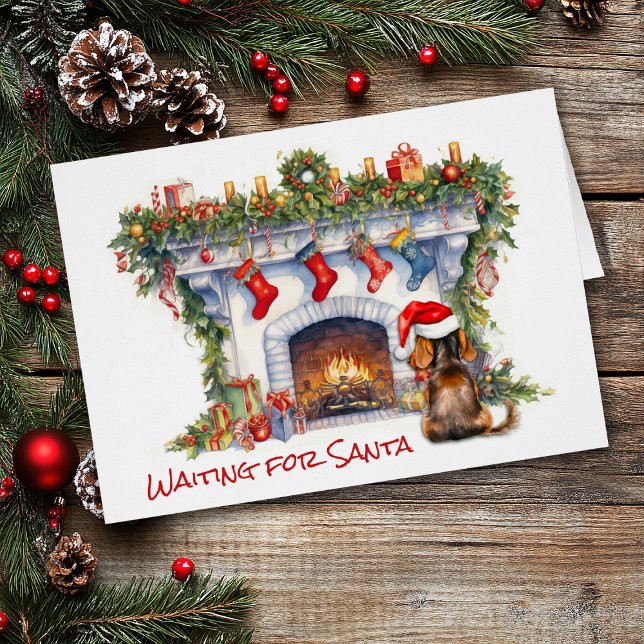 Dachshund Hund Vänta på julfireplace Hälsningskort (Skapare uppladdad)