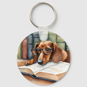 Dachshund Hund Vintage Vattenfärg Nyckelring