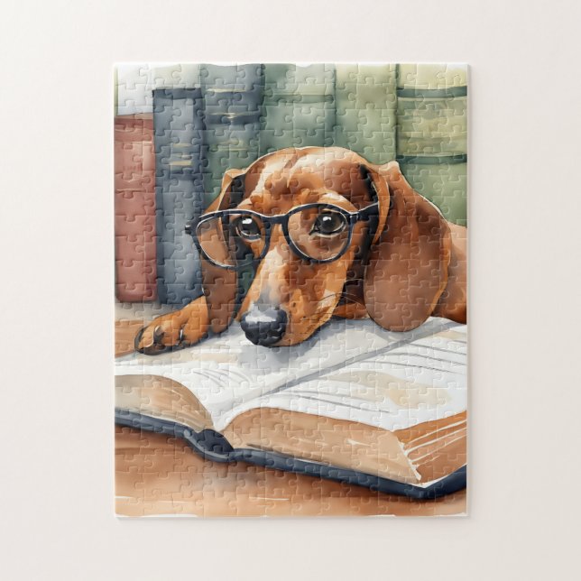 Dachshund Hund Vintage Vattenfärg Pussel (Vertikal)