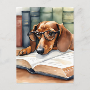 Dachshund Hund Vintage Vattenfärg Vykort